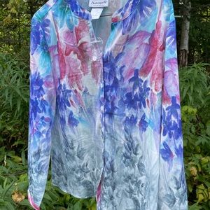 Serengeti NWT flowered sheer woman’s blouse in size M multi colored